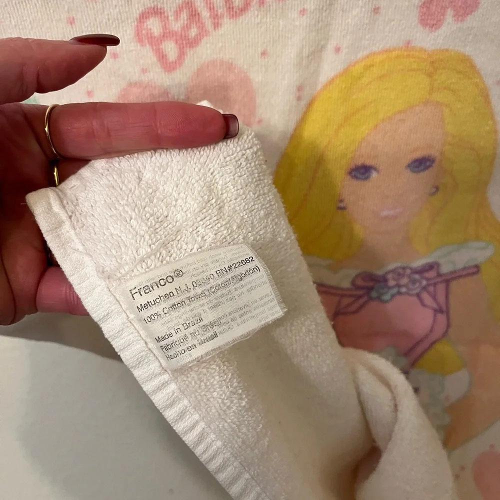 Vintage Franco Barbie holding Flowers Bath Towel 22x42